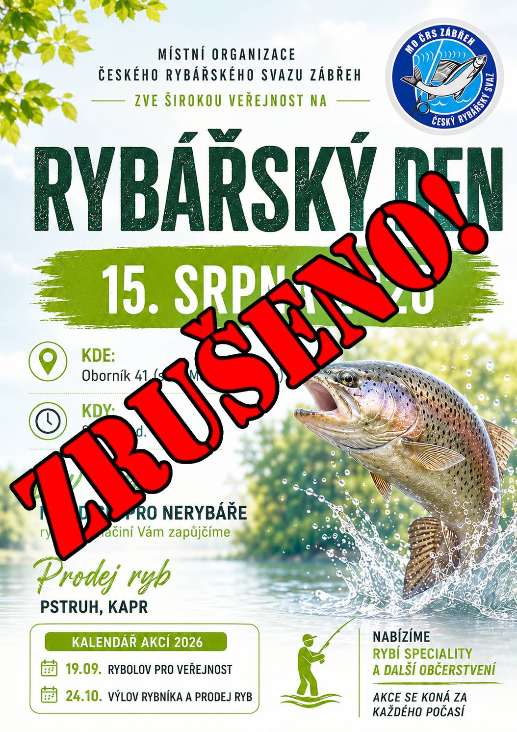 PLAKÁT ZRUŠEN RYBÁŘSKÝ DEN